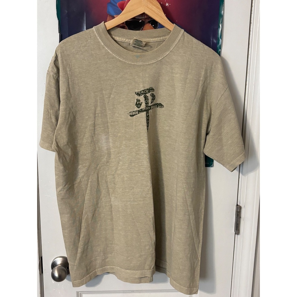 Earth Creations Mens Peace Kanji Graphic T-Shirt Organic Cotton Tan Large USA